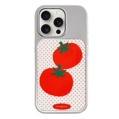 For iPhone 15 Pro Max Electroplated Silver Frame Glitter Embossed Phone Case - Tomato - EDA009745007E