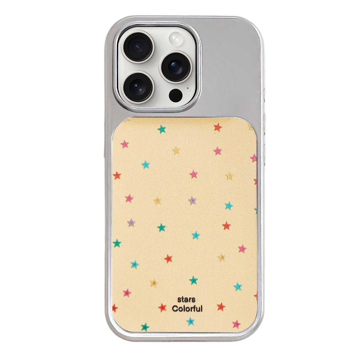 For iPhone 15 Pro Max Electroplated Silver Frame Glitter Embossed Phone Case - Colorful Stars - EDA009745007I