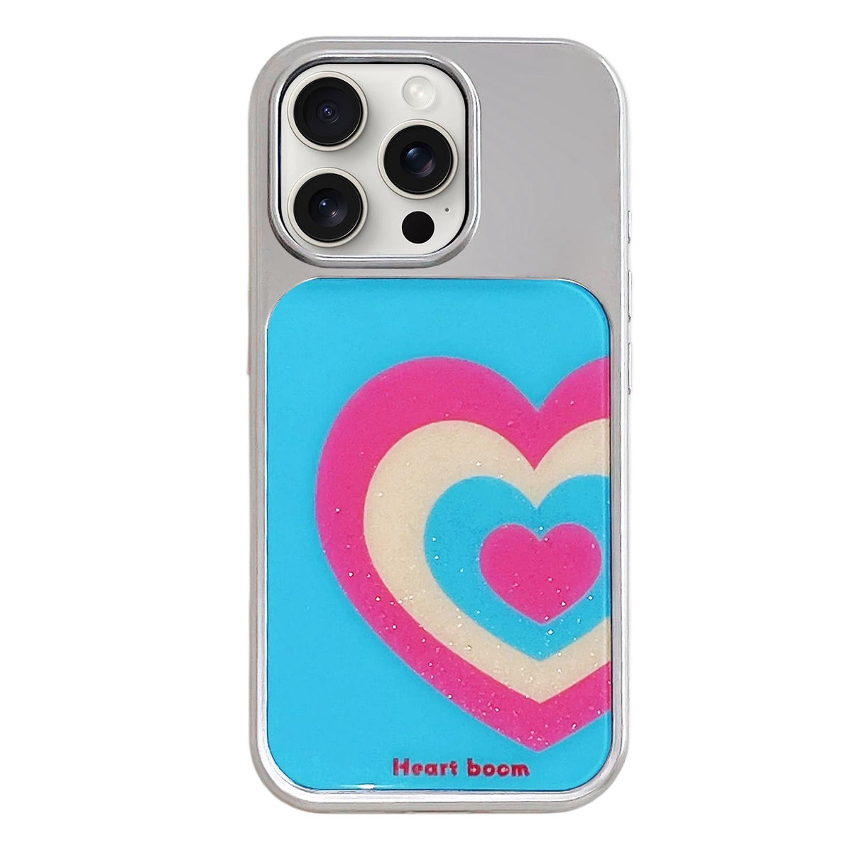 For iPhone 15 Pro Max Electroplated Silver Frame Glitter Embossed Phone Case - Gradual Heart - EDA009745007N