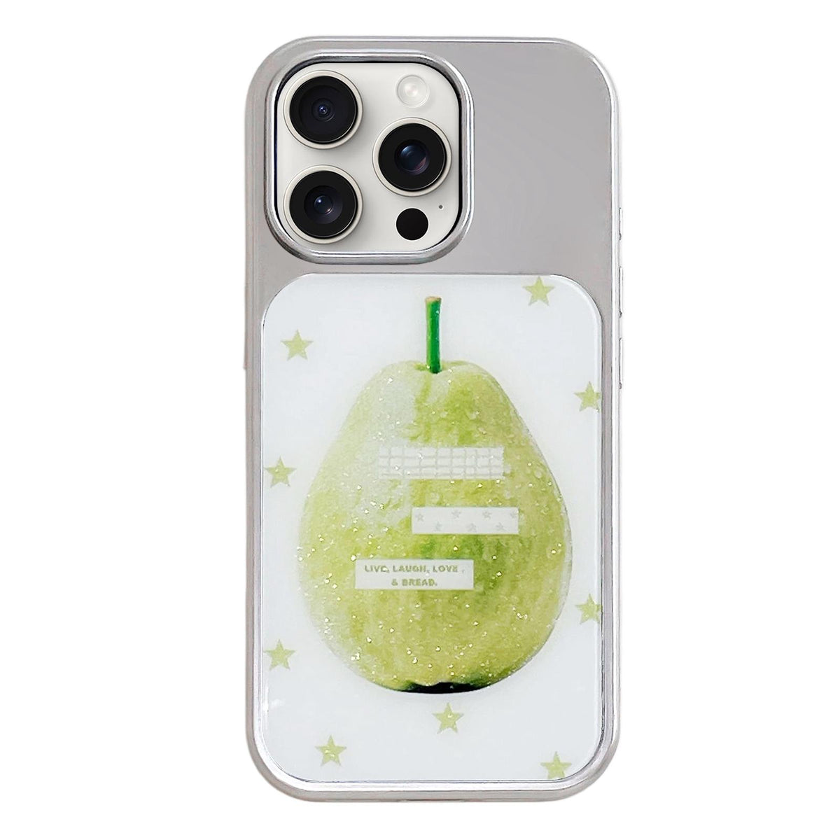 For iPhone 15 Pro Max Electroplated Silver Frame Glitter Embossed Phone Case - Guava - EDA009745007Q