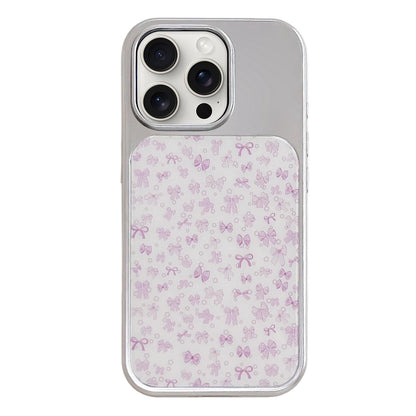 For iPhone 15 Pro Max Electroplated Silver Frame Glitter Embossed Phone Case - Purple Bow - EDA009745007R