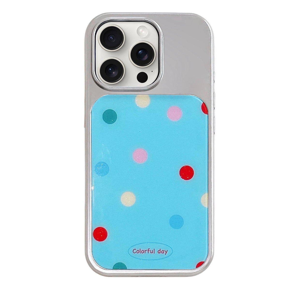 For iPhone 15 Pro Electroplated Silver Frame Glitter Embossed Phone Case - Color Point - EDA009745008F