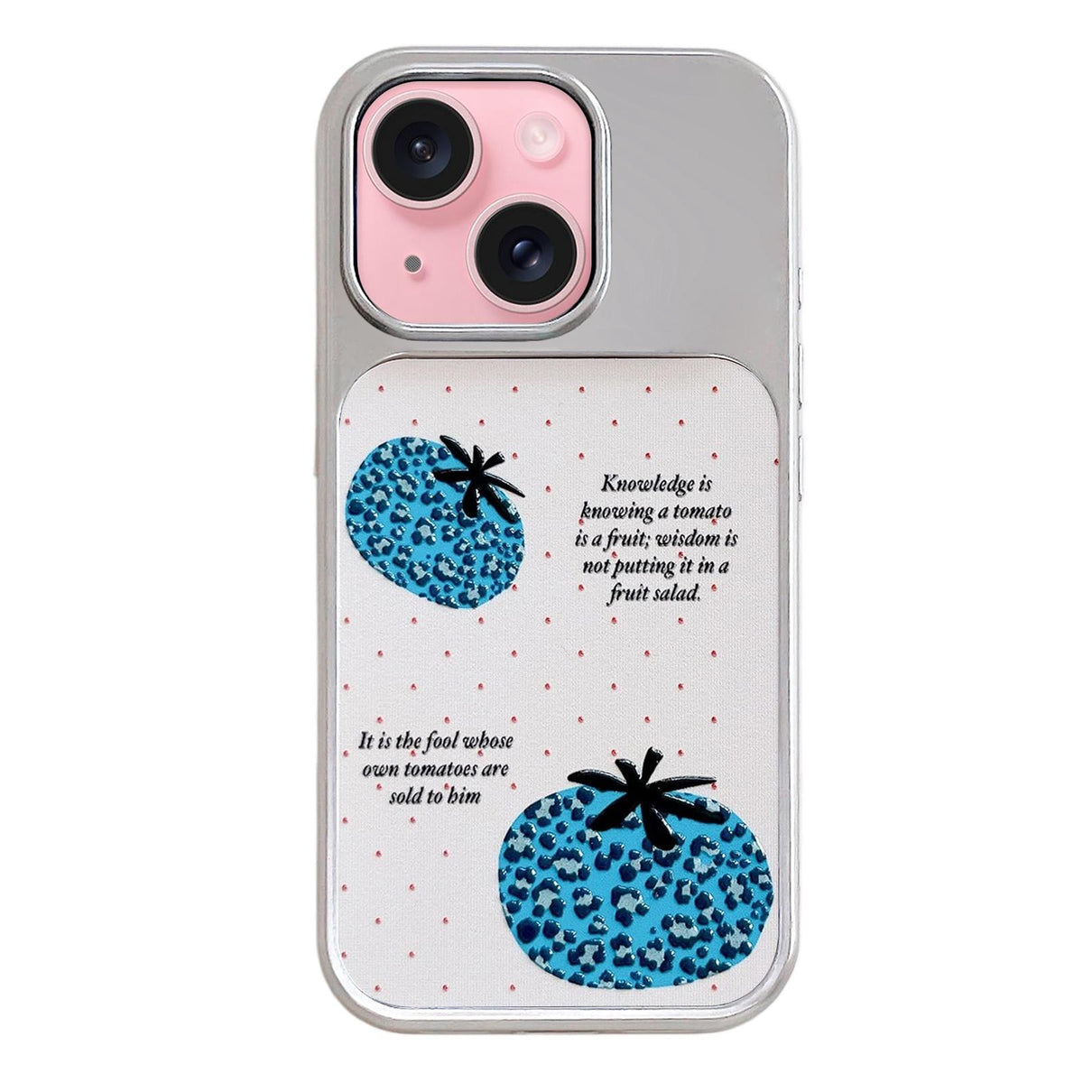 For iPhone 15 Electroplated Silver Frame Glitter Embossed Phone Case - Leopard Tomato - EDA009745009A