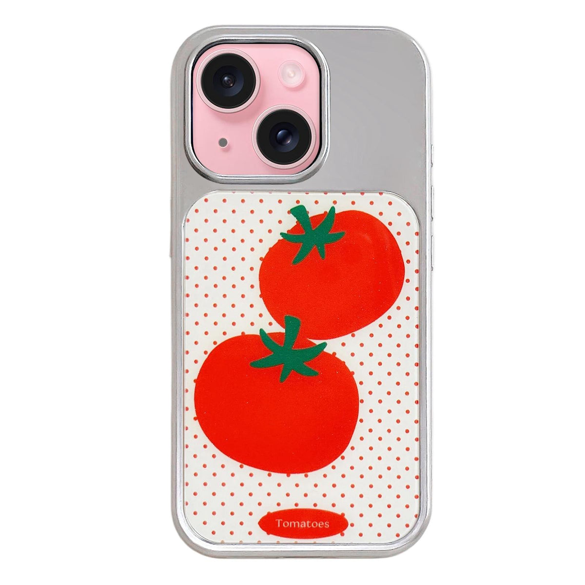 For iPhone 15 Electroplated Silver Frame Glitter Embossed Phone Case - Tomato - EDA009745009E