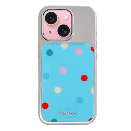 For iPhone 15 Electroplated Silver Frame Glitter Embossed Phone Case - Color Point - EDA009745009F