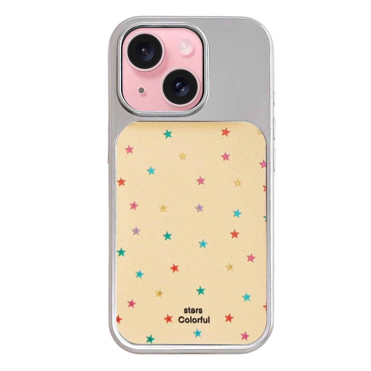 For iPhone 15 Electroplated Silver Frame Glitter Embossed Phone Case - Colorful Stars - EDA009745009I