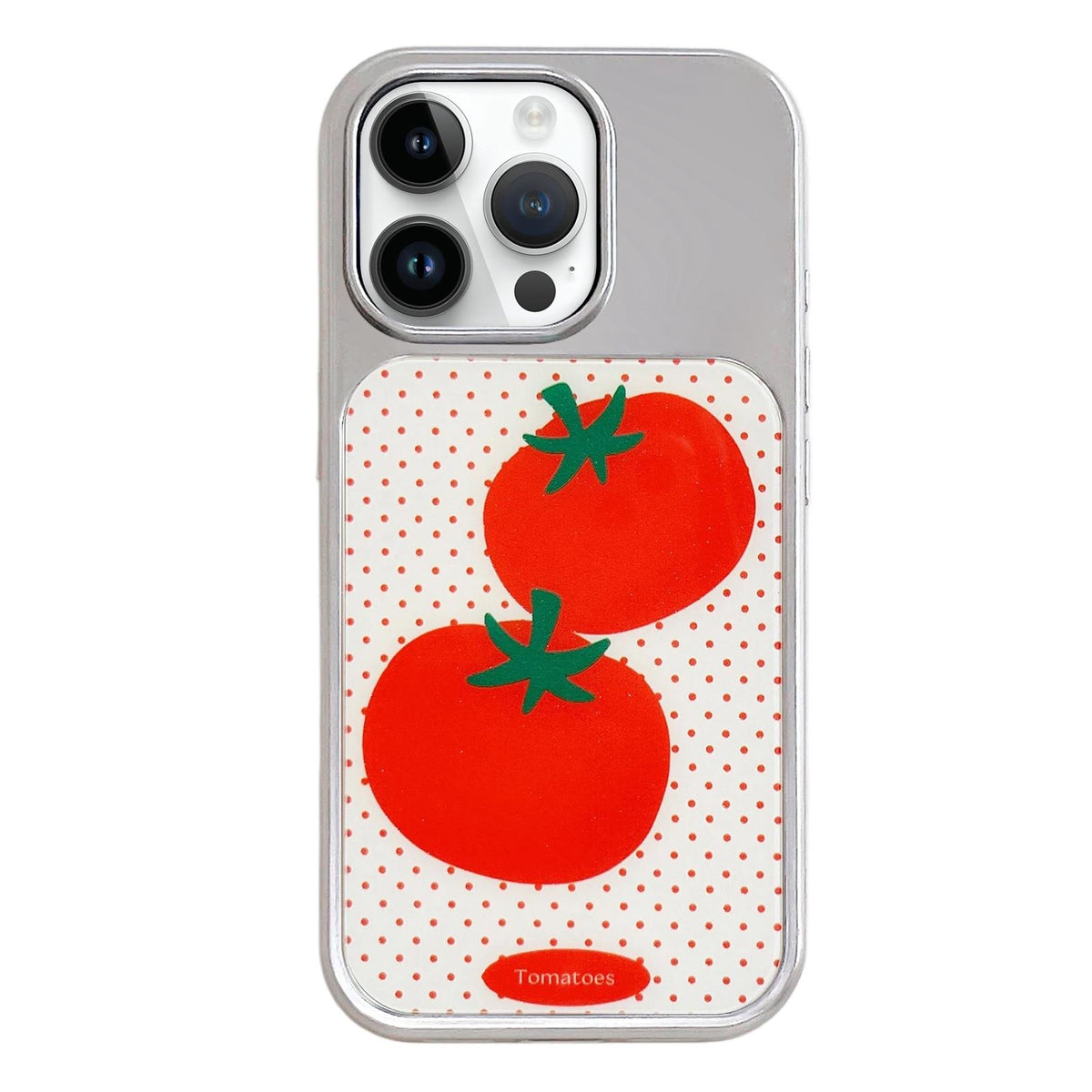 For iPhone 14 Pro Electroplated Silver Frame Glitter Embossed Phone Case - Tomato - EDA009745010E