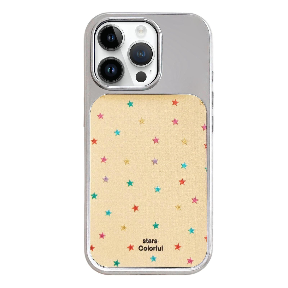 For iPhone 14 Pro Electroplated Silver Frame Glitter Embossed Phone Case - Colorful Stars - EDA009745010I