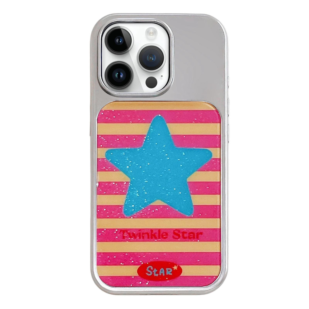 For iPhone 14 Pro Electroplated Silver Frame Glitter Embossed Phone Case - Blue Stars - EDA009745010L