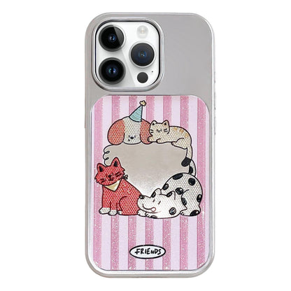For iPhone 14 Pro Electroplated Silver Frame Glitter Embossed Phone Case - Small Animal - EDA009745010P