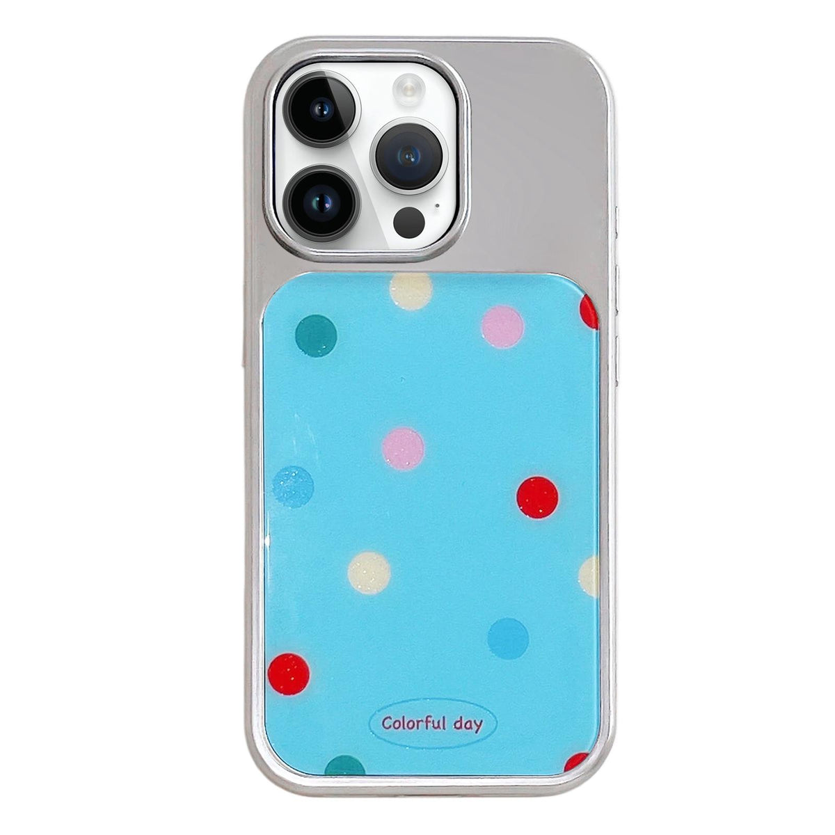 For iPhone 14 Pro Max Electroplated Silver Frame Glitter Embossed Phone Case - Color Point - EDA009745011F