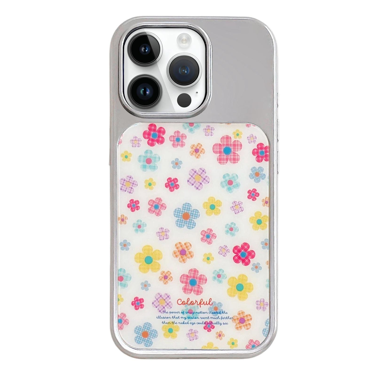 For iPhone 14 Pro Max Electroplated Silver Frame Glitter Embossed Phone Case - Colorful Flowers - EDA009745011G