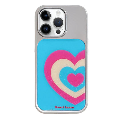 For iPhone 14 Pro Max Electroplated Silver Frame Glitter Embossed Phone Case - Gradual Heart - EDA009745011N