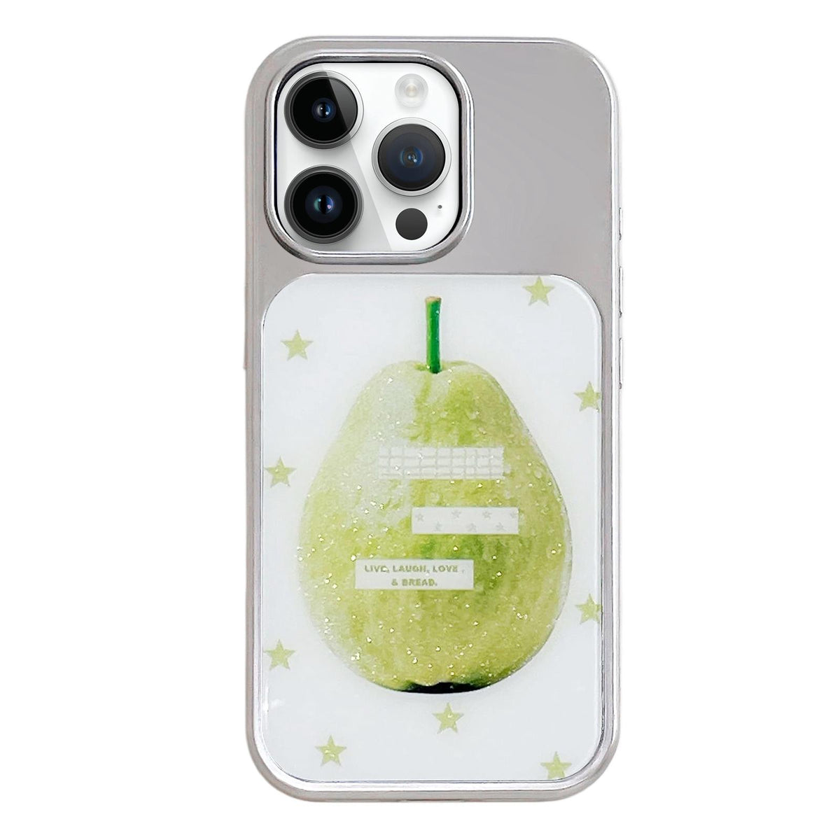For iPhone 14 Pro Max Electroplated Silver Frame Glitter Embossed Phone Case - Guava - EDA009745011Q