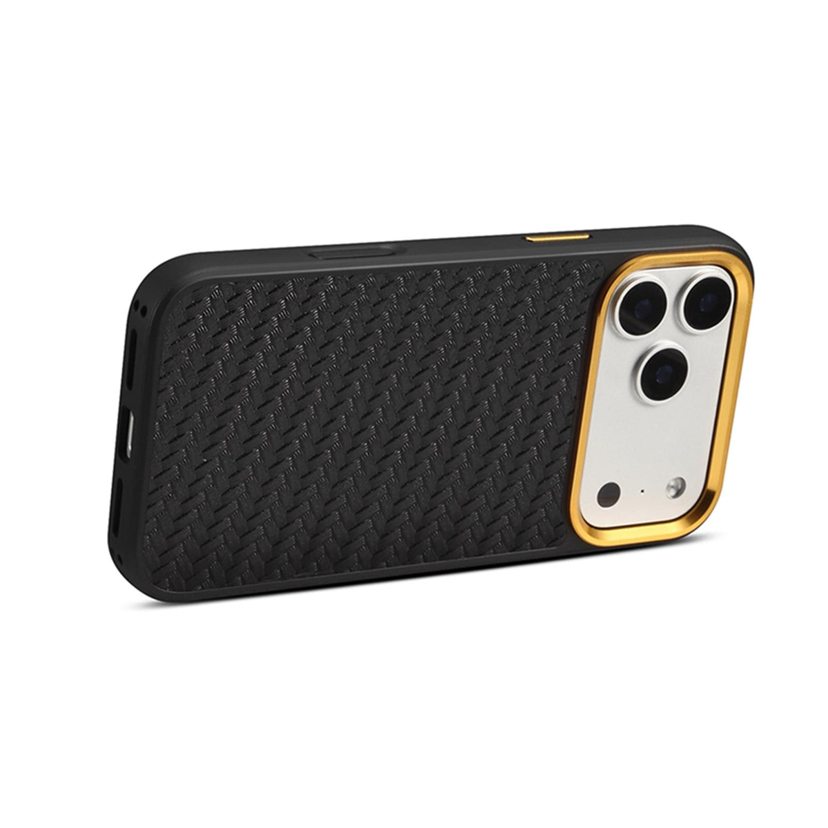 For iPhone 18 Pro Max / 17 Pro Max Denior A26+1 Leather Woven Twill Texture Phone Case - Black - EDA009745201A