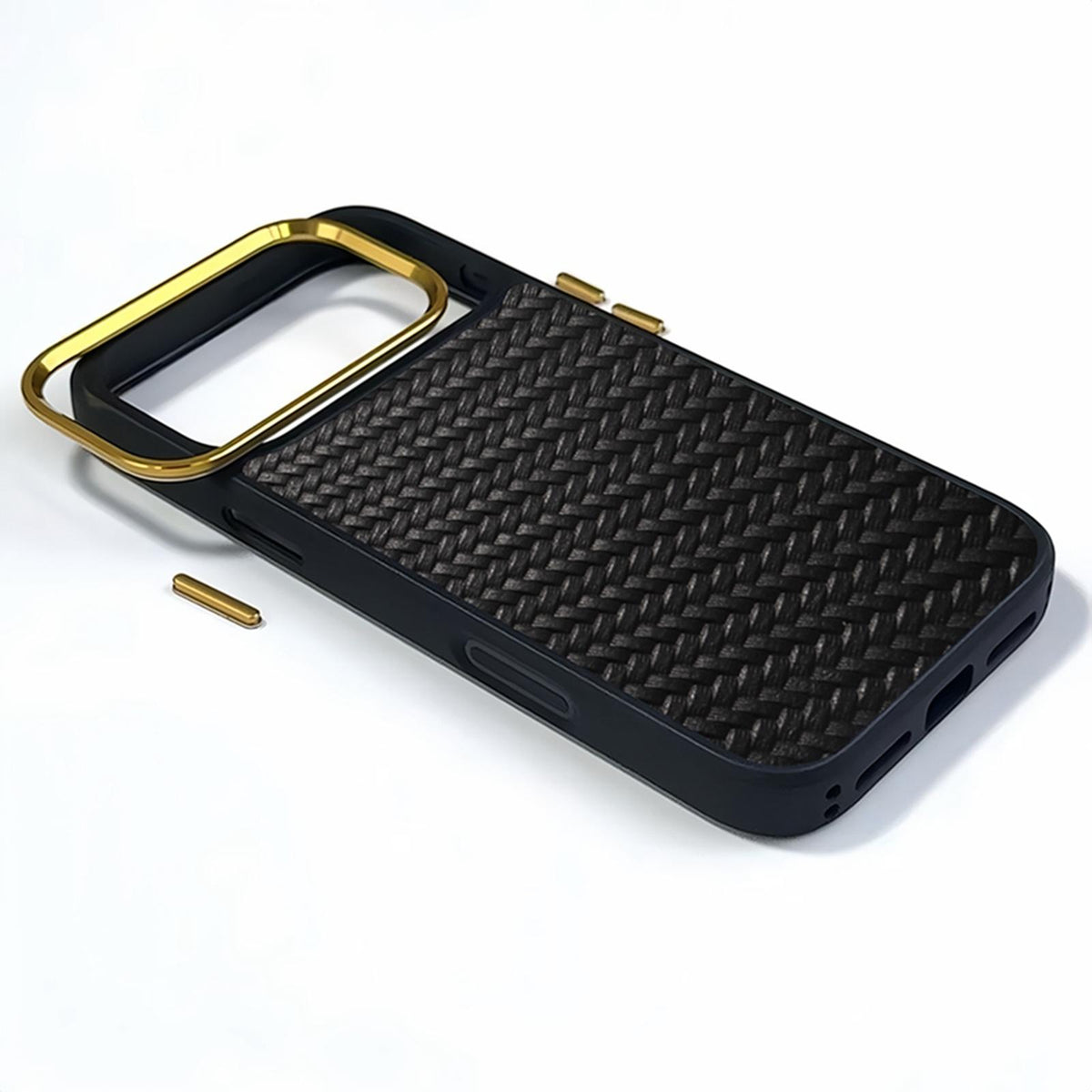 For iPhone 18 Pro / 17 Pro Denior A26+1 Leather Woven Twill Texture Phone Case - Black - EDA009745202A