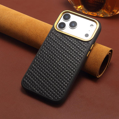 For iPhone 18 Pro / 17 Pro Denior A26+1 Leather Woven Twill Texture Phone Case - Black - EDA009745202A