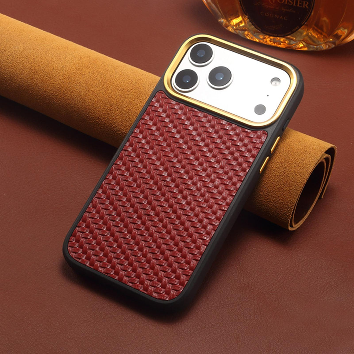For iPhone 18 Pro / 17 Pro Denior A26+1 Leather Woven Twill Texture Phone Case - Red - EDA009745202B