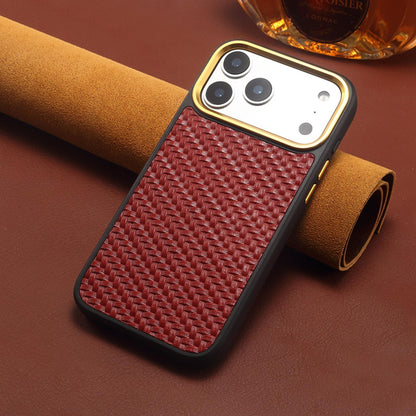 For iPhone 18 Pro / 17 Pro Denior A26+1 Leather Woven Twill Texture Phone Case - Red - EDA009745202B