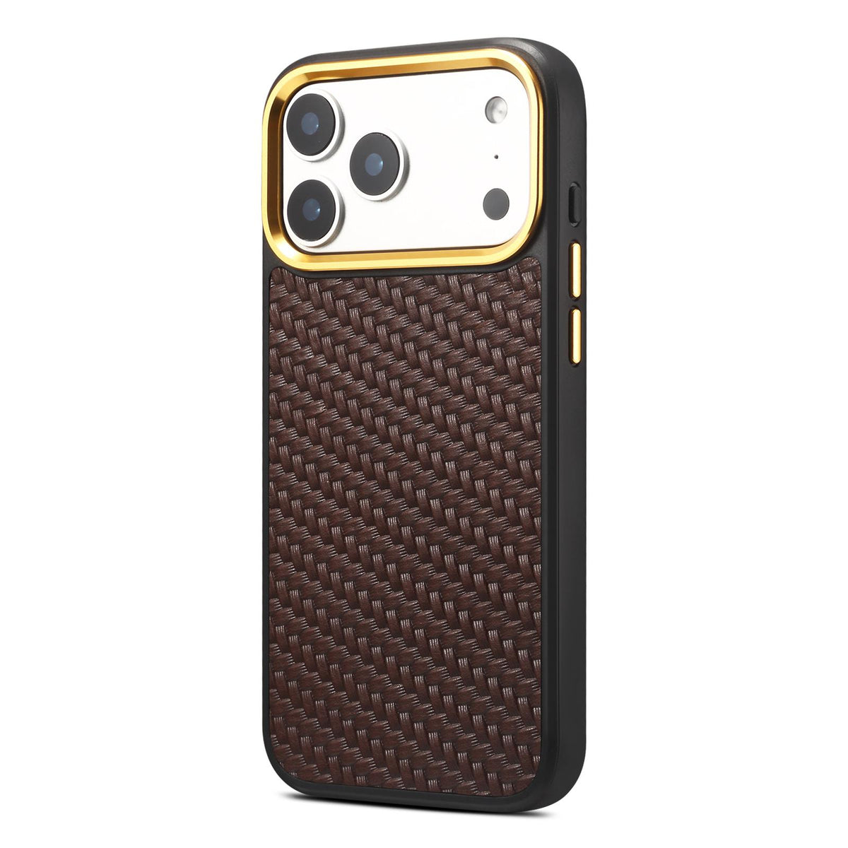 For iPhone 18 Pro / 17 Pro Denior A26+1 Leather Woven Twill Texture Phone Case - Brown - EDA009745202C
