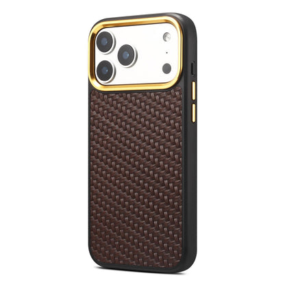 For iPhone 18 Pro / 17 Pro Denior A26+1 Leather Woven Twill Texture Phone Case - Brown - EDA009745202C
