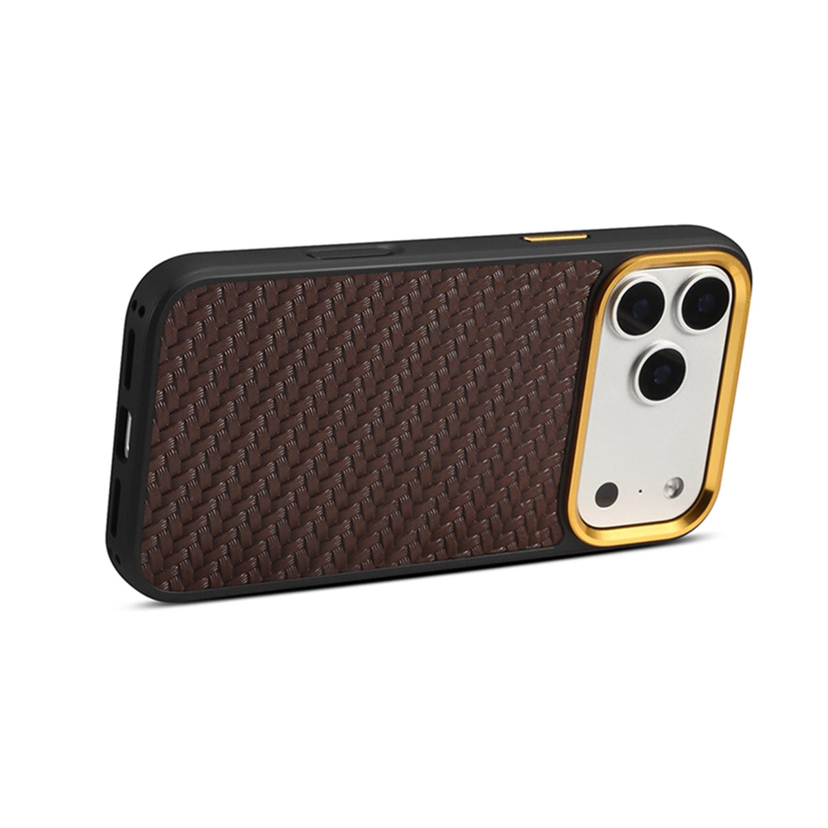 For iPhone 18 Pro / 17 Pro Denior A26+1 Leather Woven Twill Texture Phone Case - Brown - EDA009745202C