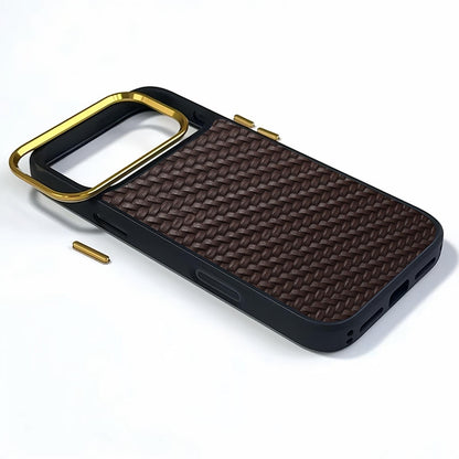 For iPhone 18 Pro / 17 Pro Denior A26+1 Leather Woven Twill Texture Phone Case - Brown - EDA009745202C