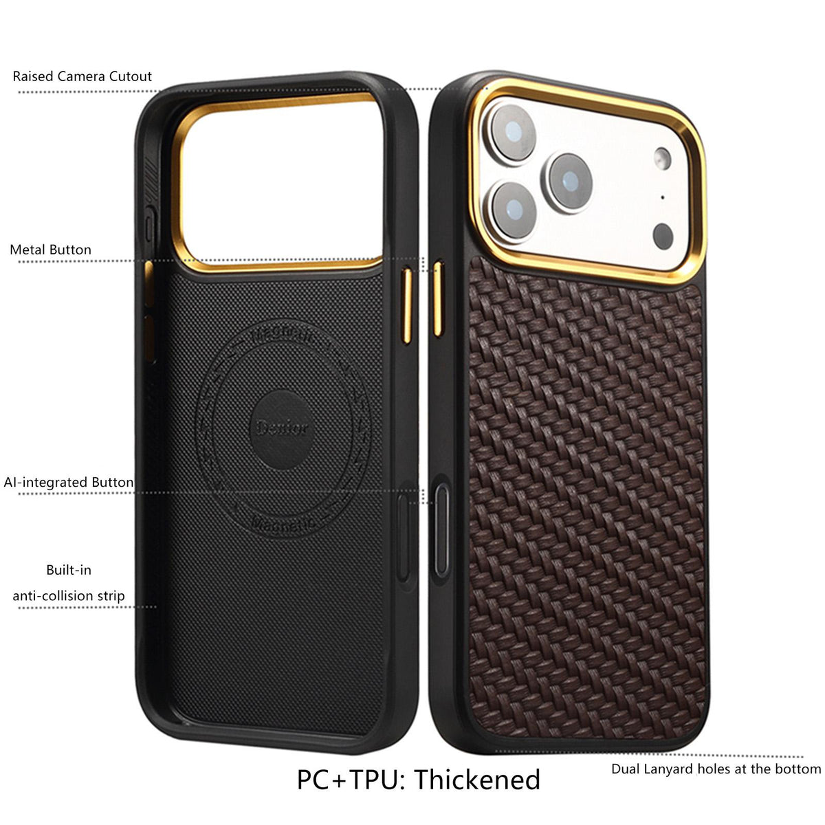 For iPhone 18 Pro / 17 Pro Denior A26+1 Leather Woven Twill Texture Phone Case - Brown - EDA009745202C