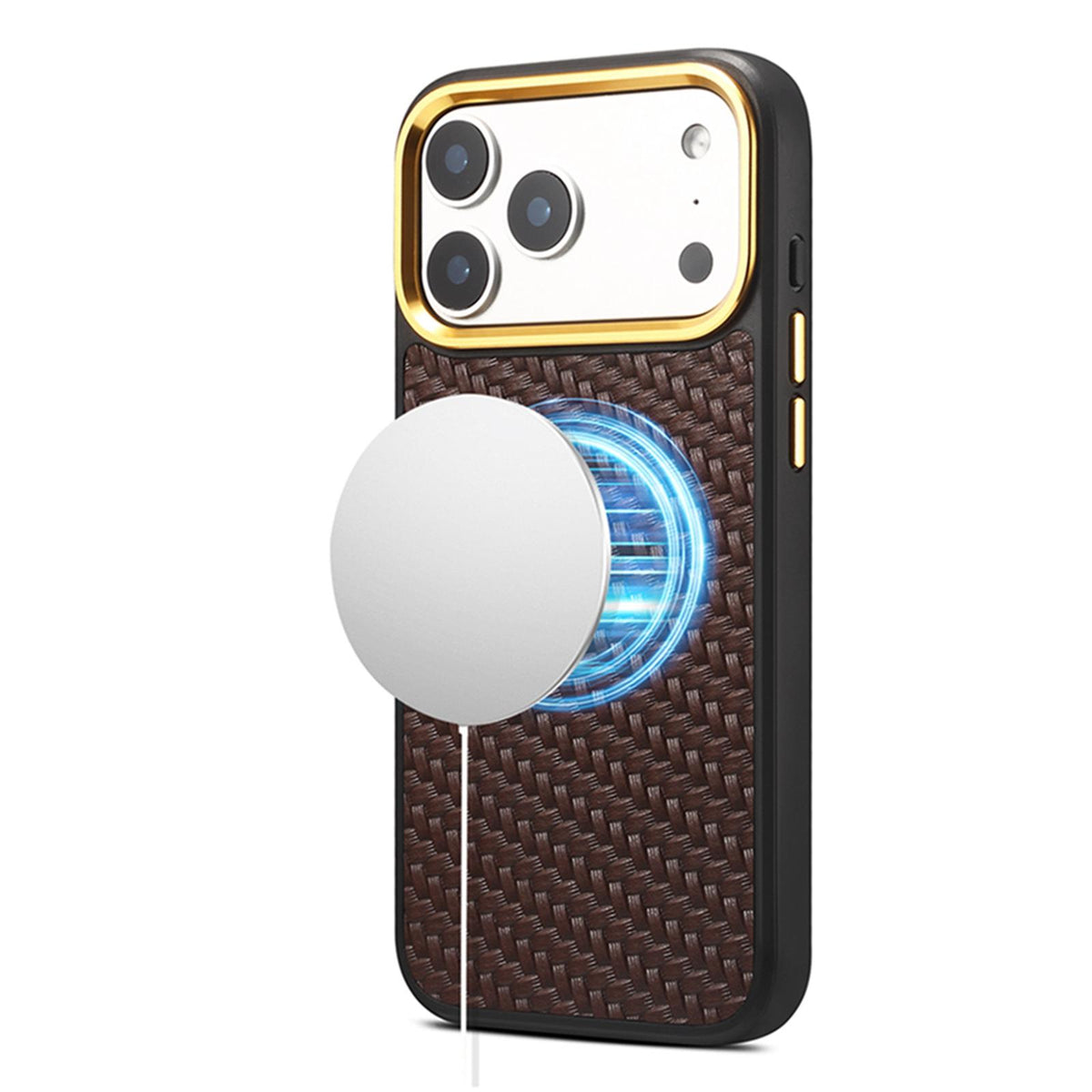For iPhone 18 Pro / 17 Pro Denior A26+1 Leather Woven Twill Texture Phone Case - Brown - EDA009745202C