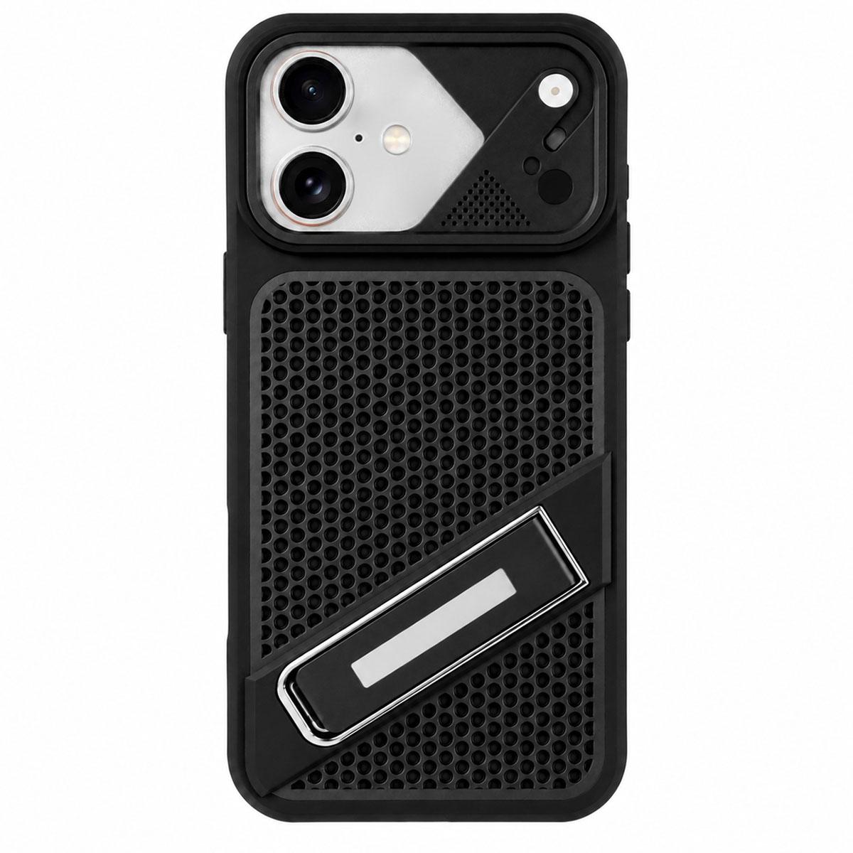 For iPhone 17 Ice Peak Cooling Liquid Silicone Invisible Holder Phone Case - Black - EDA009745503D