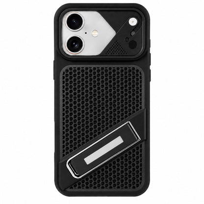 For iPhone 17 Ice Peak Cooling Liquid Silicone Invisible Holder Phone Case - Black - EDA009745503D