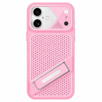 For iPhone 17 Ice Peak Cooling Liquid Silicone Invisible Holder Phone Case - Pink - EDA009745503E