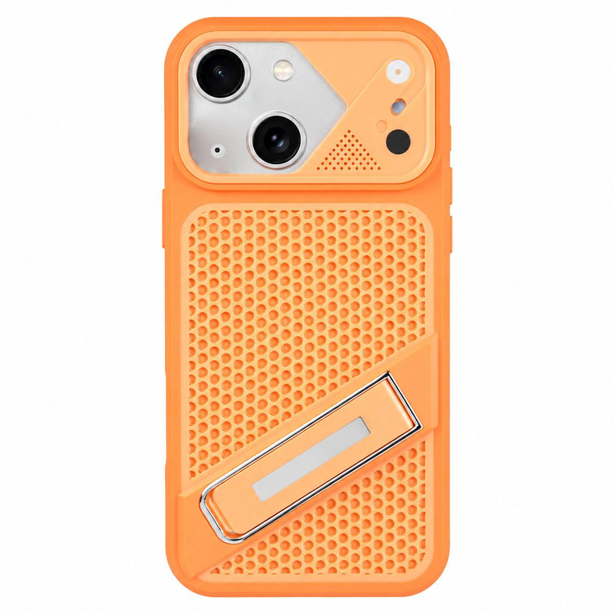 For iPhone 15 Plus Ice Peak Cooling Liquid Silicone Invisible Holder Phone Case - Orange - EDA009745510A