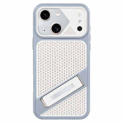 For iPhone 14 Plus Ice Peak Cooling Liquid Silicone Invisible Holder Phone Case - Grey - EDA009745512C