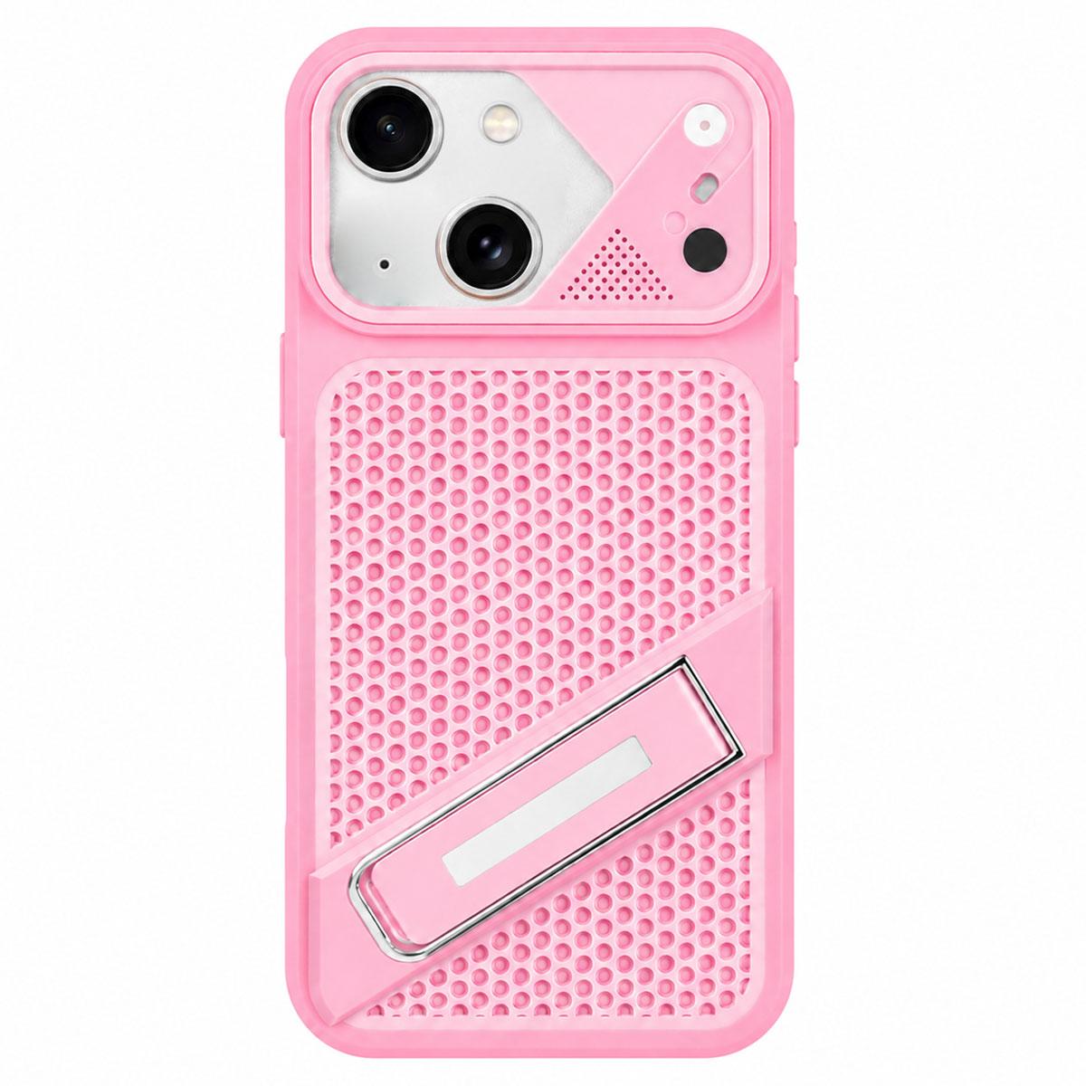 For iPhone 14 Plus Ice Peak Cooling Liquid Silicone Invisible Holder Phone Case - Pink - EDA009745512E