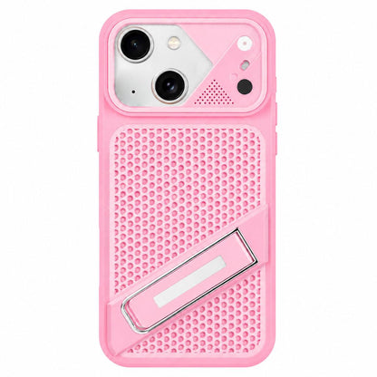 For iPhone 14 Plus Ice Peak Cooling Liquid Silicone Invisible Holder Phone Case - Pink - EDA009745512E