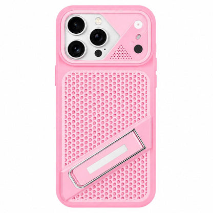 For iPhone 14 Pro Max Ice Peak Cooling Liquid Silicone Invisible Holder Phone Case - Pink - EDA009745515E