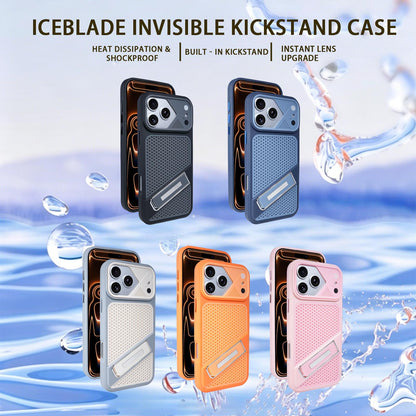 For iPhone 14 Pro Max Ice Peak Cooling Liquid Silicone Invisible Holder Phone Case - Grey - EDA009745515C