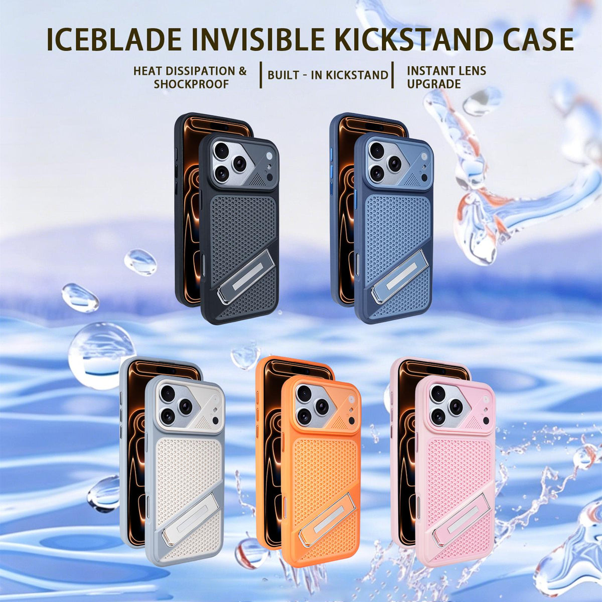 For iPhone 15 Plus Ice Peak Cooling Liquid Silicone Invisible Holder Phone Case - Orange - EDA009745510A