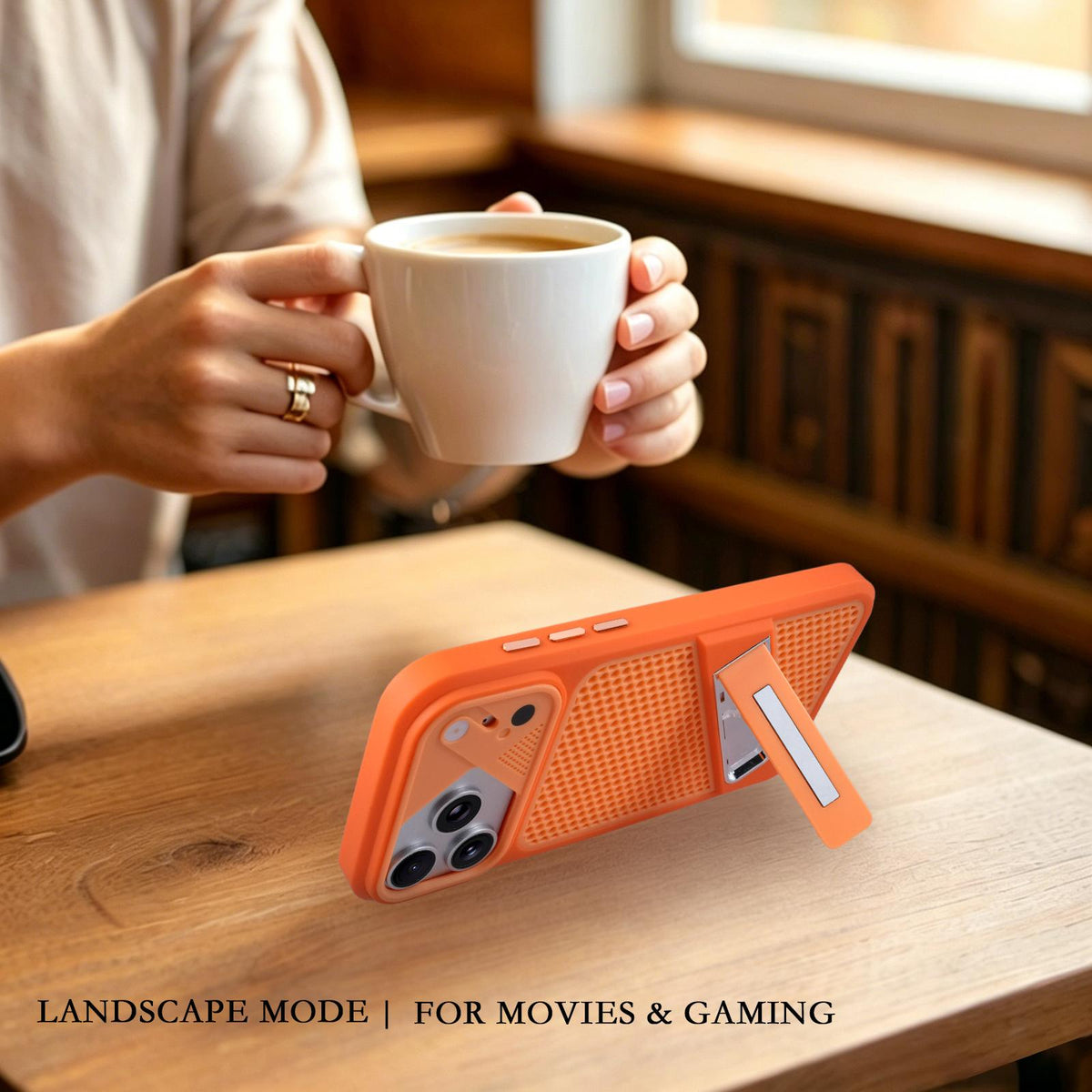 For iPhone 17 Pro Max Ice Peak Cooling Liquid Silicone Invisible Holder Phone Case - Orange - EDA009745501A
