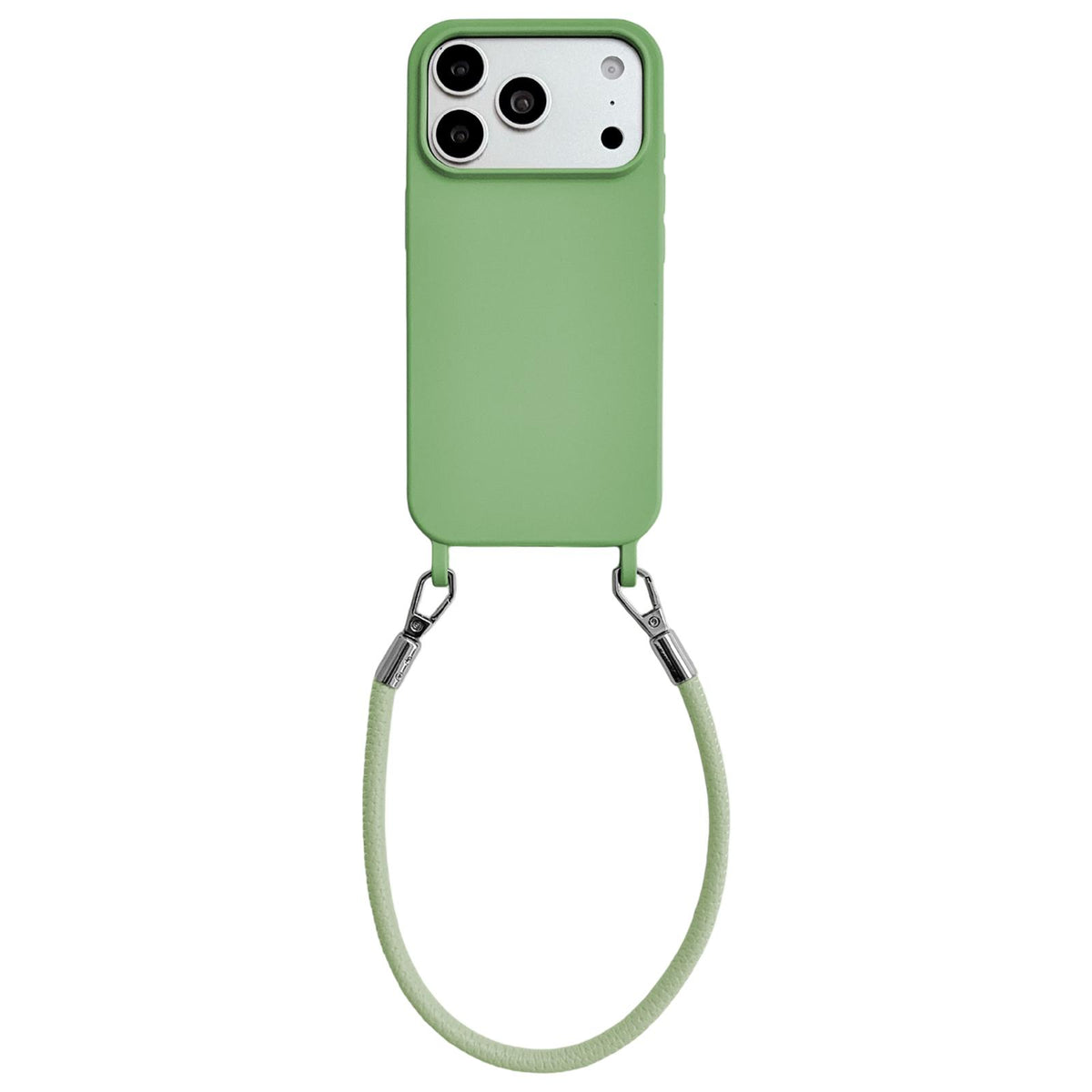 For iPhone 17 Pro Max Integrated Lanyard Loops Shockproof Silicone Phone Case with Leather Hand Lanyard - Green - EDA009745901J