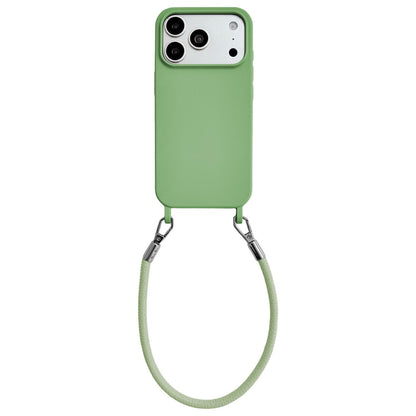 For iPhone 17 Pro Max Integrated Lanyard Loops Shockproof Silicone Phone Case with Leather Hand Lanyard - Green - EDA009745901J