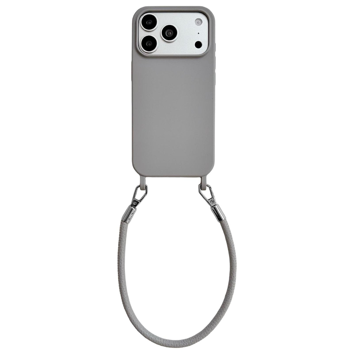 For iPhone 17 Pro Max Integrated Lanyard Loops Shockproof Silicone Phone Case with Leather Hand Lanyard - Gray - EDA009745901K