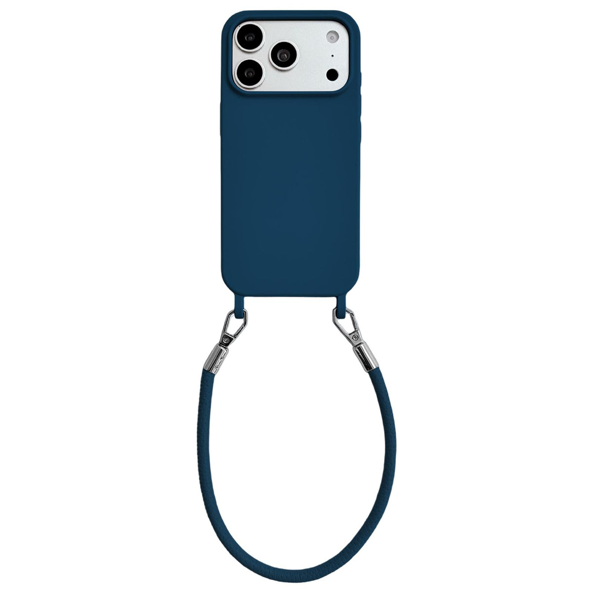 For iPhone 17 Pro Max Integrated Lanyard Loops Shockproof Silicone Phone Case with Leather Hand Lanyard - Blue - EDA009745901P