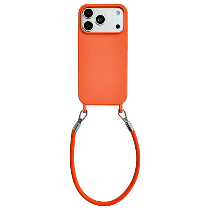 For iPhone 17 Pro Max Integrated Lanyard Loops Shockproof Silicone Phone Case with Leather Hand Lanyard - Orange - EDA009745901R