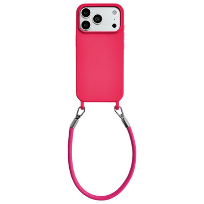 For iPhone 17 Pro Integrated Lanyard Loops Shockproof Silicone Phone Case with Leather Hand Lanyard - Red - EDA009745902A