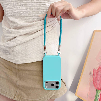 For iPhone 17 Pro Integrated Lanyard Loops Shockproof Silicone Phone Case with Leather Hand Lanyard - Light Blue - EDA009745902B