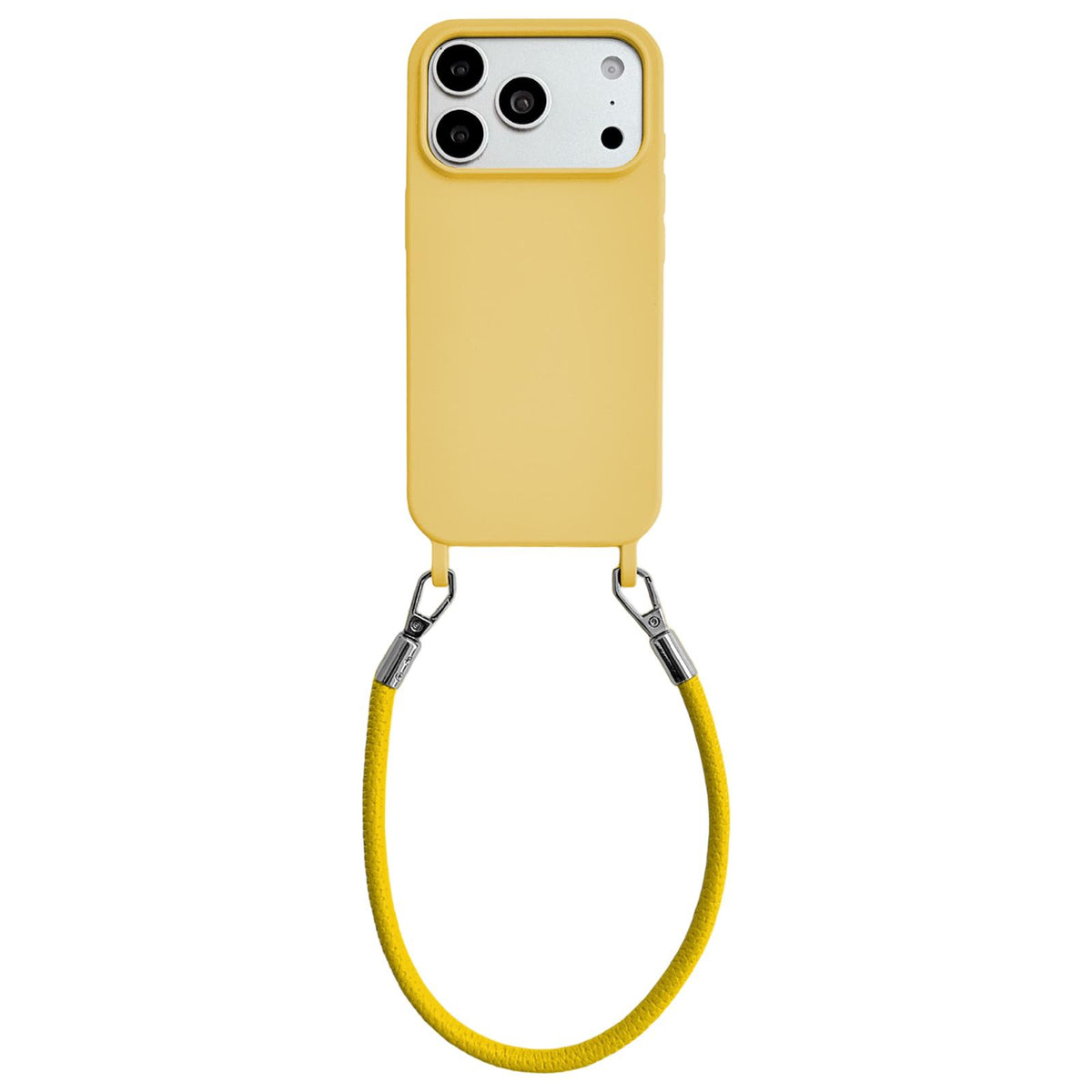 For iPhone 17 Pro Integrated Lanyard Loops Shockproof Silicone Phone Case with Leather Hand Lanyard - Yellow - EDA009745902G