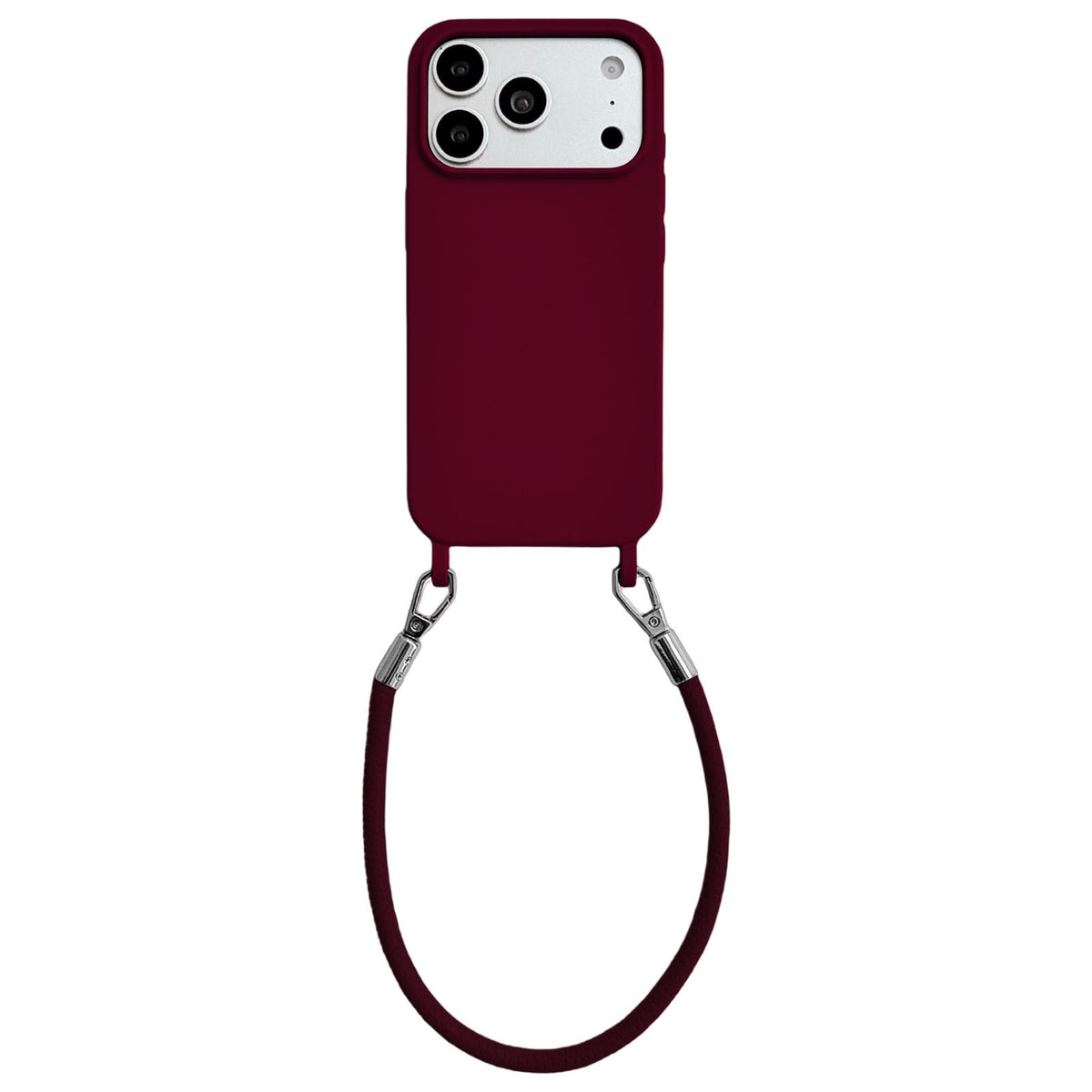 For iPhone 17 Pro Integrated Lanyard Loops Shockproof Silicone Phone Case with Leather Hand Lanyard - Wine Red - EDA009745902H