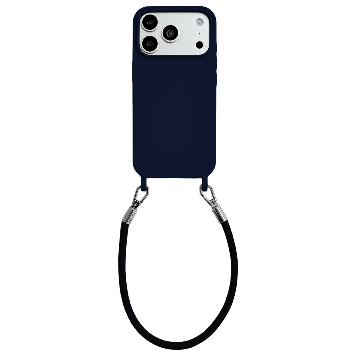 For iPhone 17 Pro Integrated Lanyard Loops Shockproof Silicone Phone Case with Leather Hand Lanyard - Dark Blue - EDA009745902L